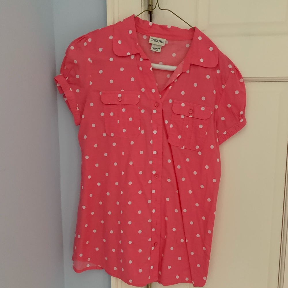 Cherokee girls XL 14/16 polka dot blouse